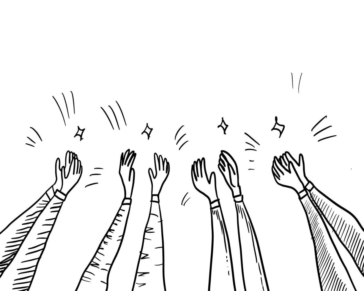 Hand Drawn sketch style of applause, thumbs up gesture. Human hands clapping ovation. on doodle style, vector illustration.