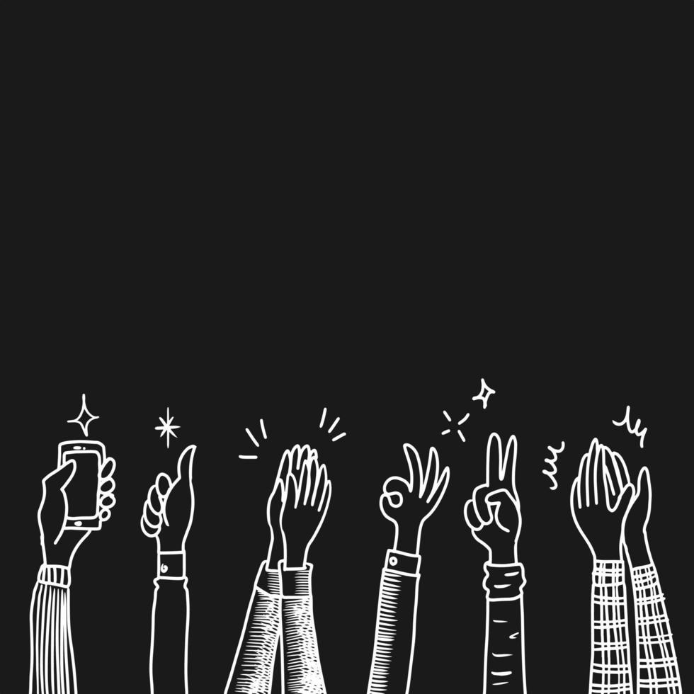 Hand Drawn sketch style of applause, thumbs up gesture. Human hands clapping ovation. on doodle style, vector illustration.