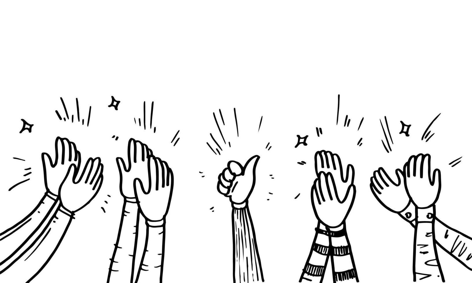 Hand Drawn sketch style of applause, thumbs up gesture. Human hands clapping ovation. on doodle style, vector illustration.