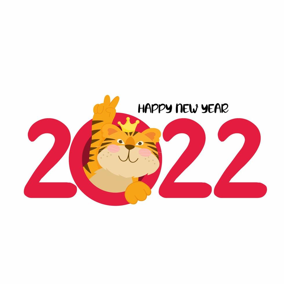 tarjeta con un tigre divertido para el feliz año nuevo chino 2022 vector