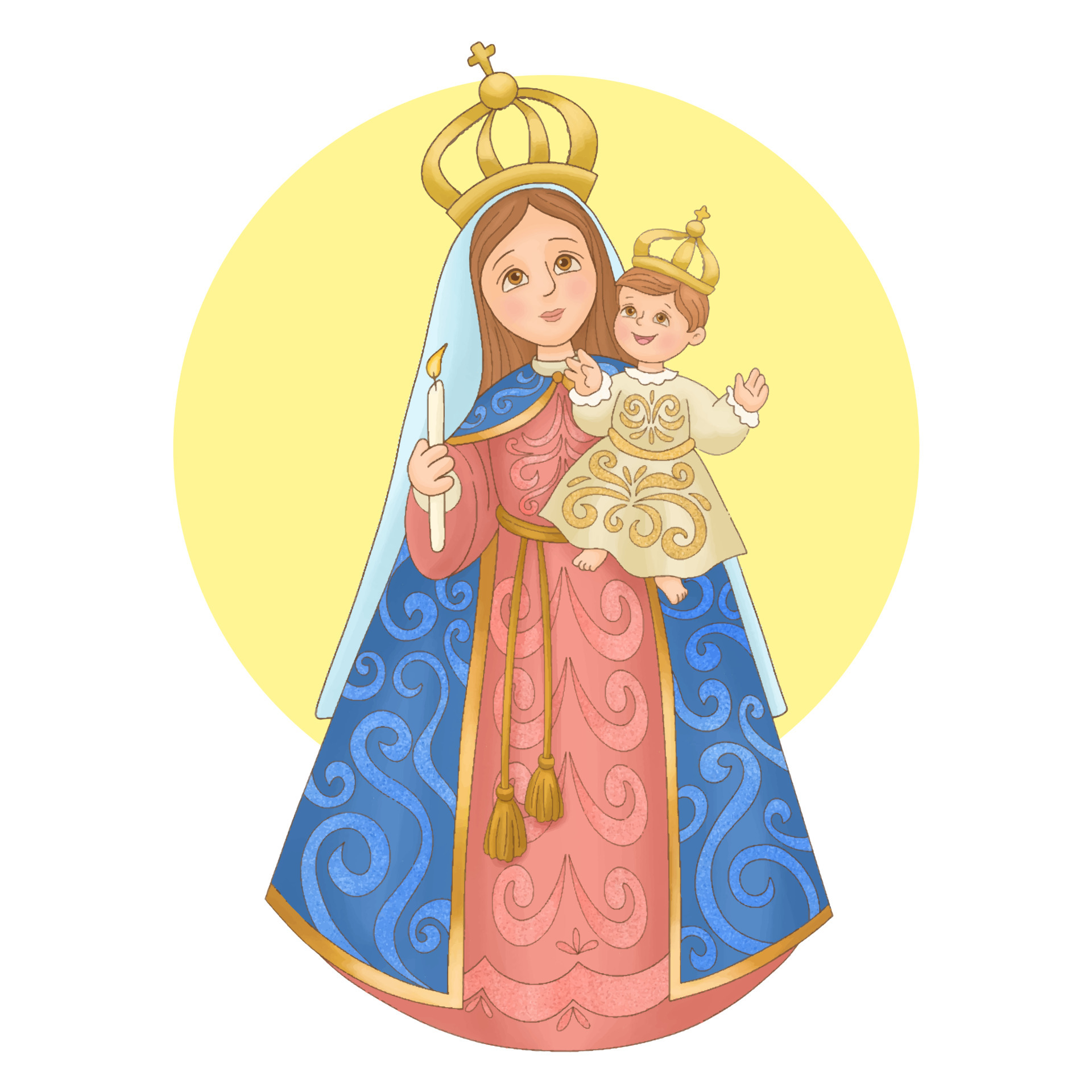 la virgen de la candelaria, sosteniendo una vela y el niño jesus 5104567  Vector en Vecteezy