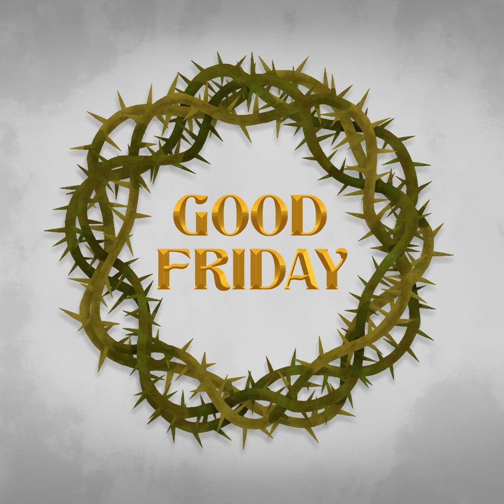 Green crown of thorns, good Friday on white grey background vector