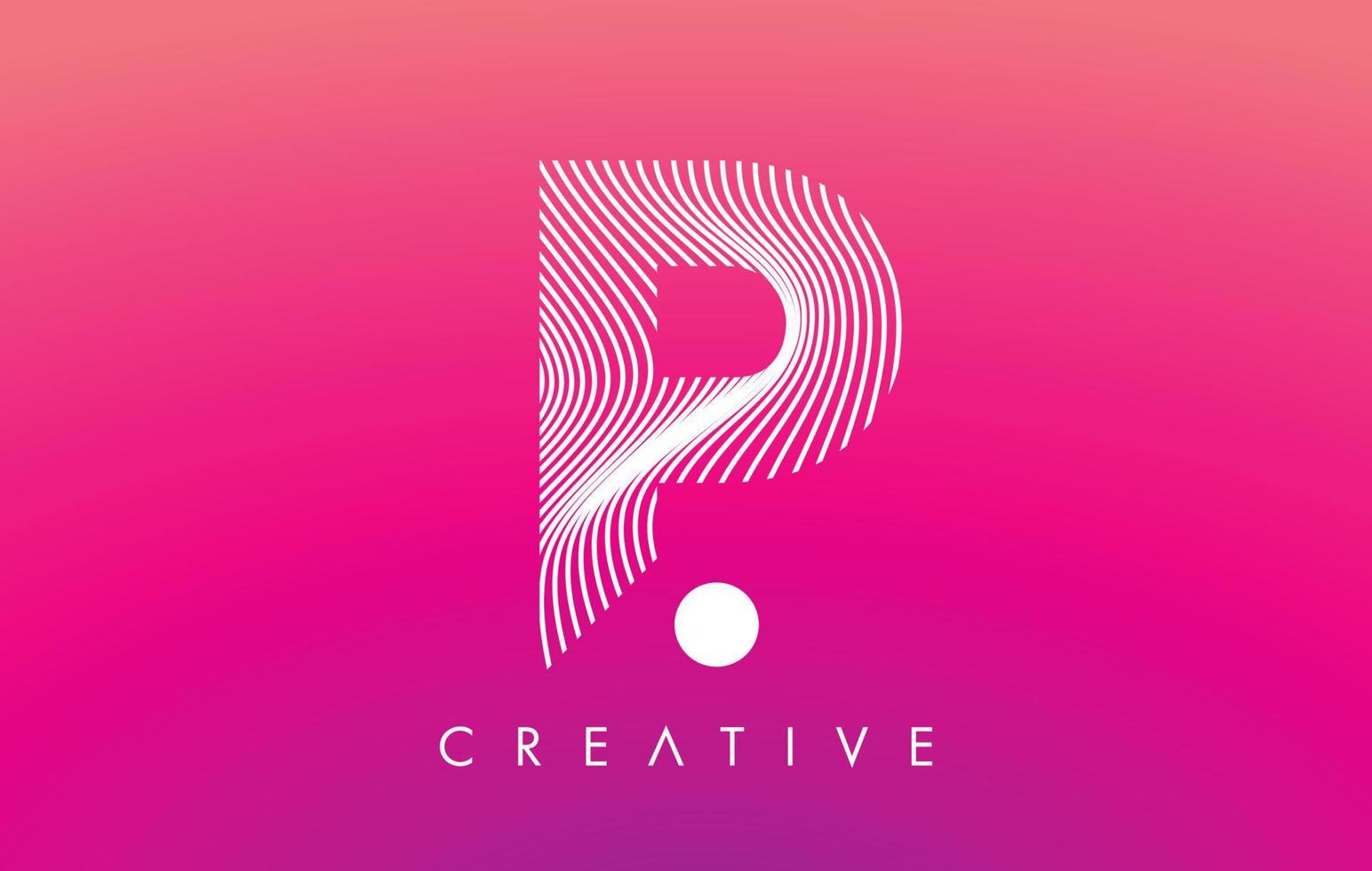 P Letter Logo with White Warp Lines Effect on Purple Background Vector