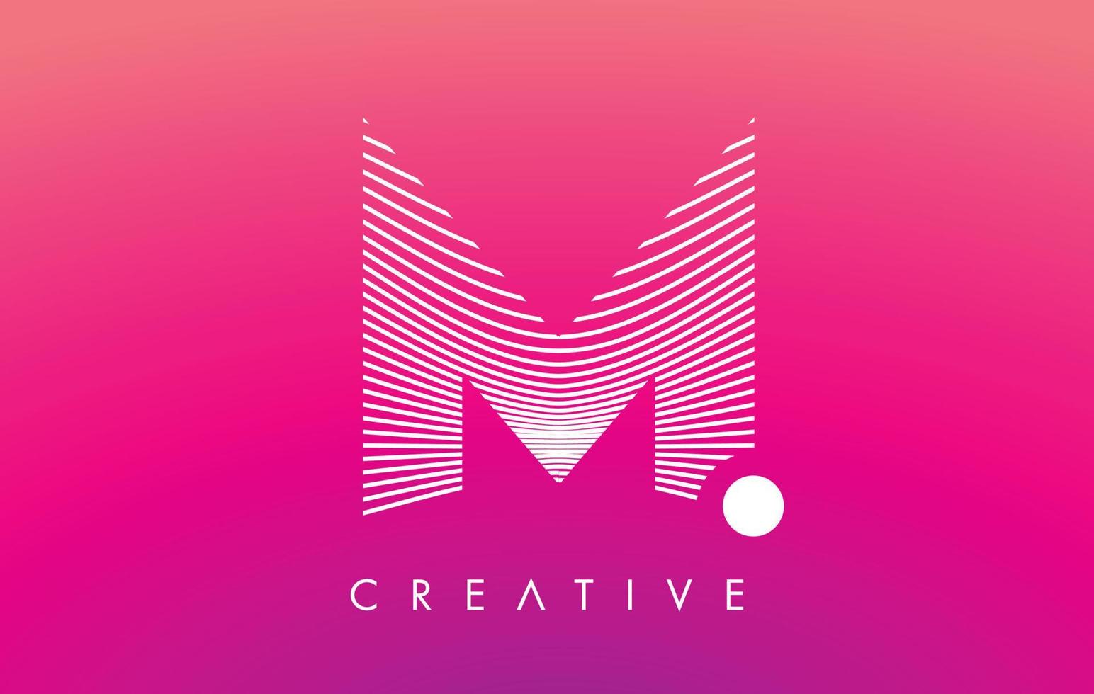 M Letter Logo with White Warp Lines Effect on Purple Background Vector