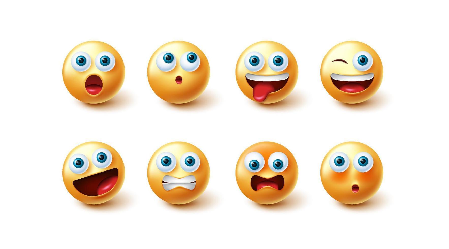 Emojis face vector set. Emoji icon collection isolated in white background for graphic design elements. Vector illustration.