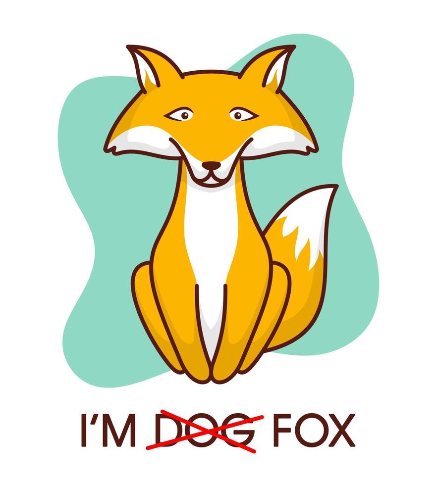 Vector illustration of Fox Sitting with Text. Cute Animal Character in Cartoon Flat Style