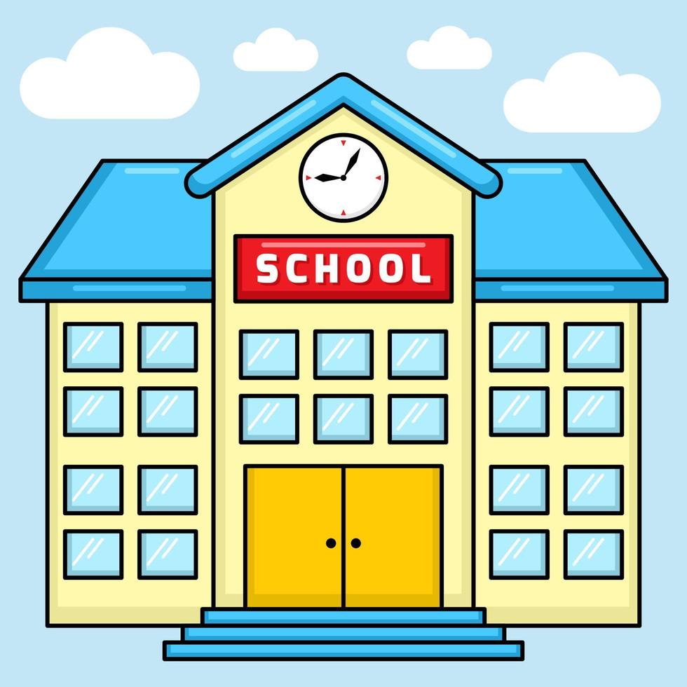 Vector of colorful School Building with cartoon style. Back to school.