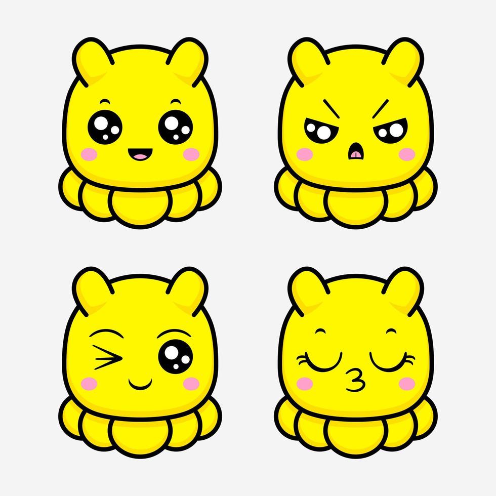 Cute Kawai Monster Emoticon icon. Premium Avatar Flat Style. vector