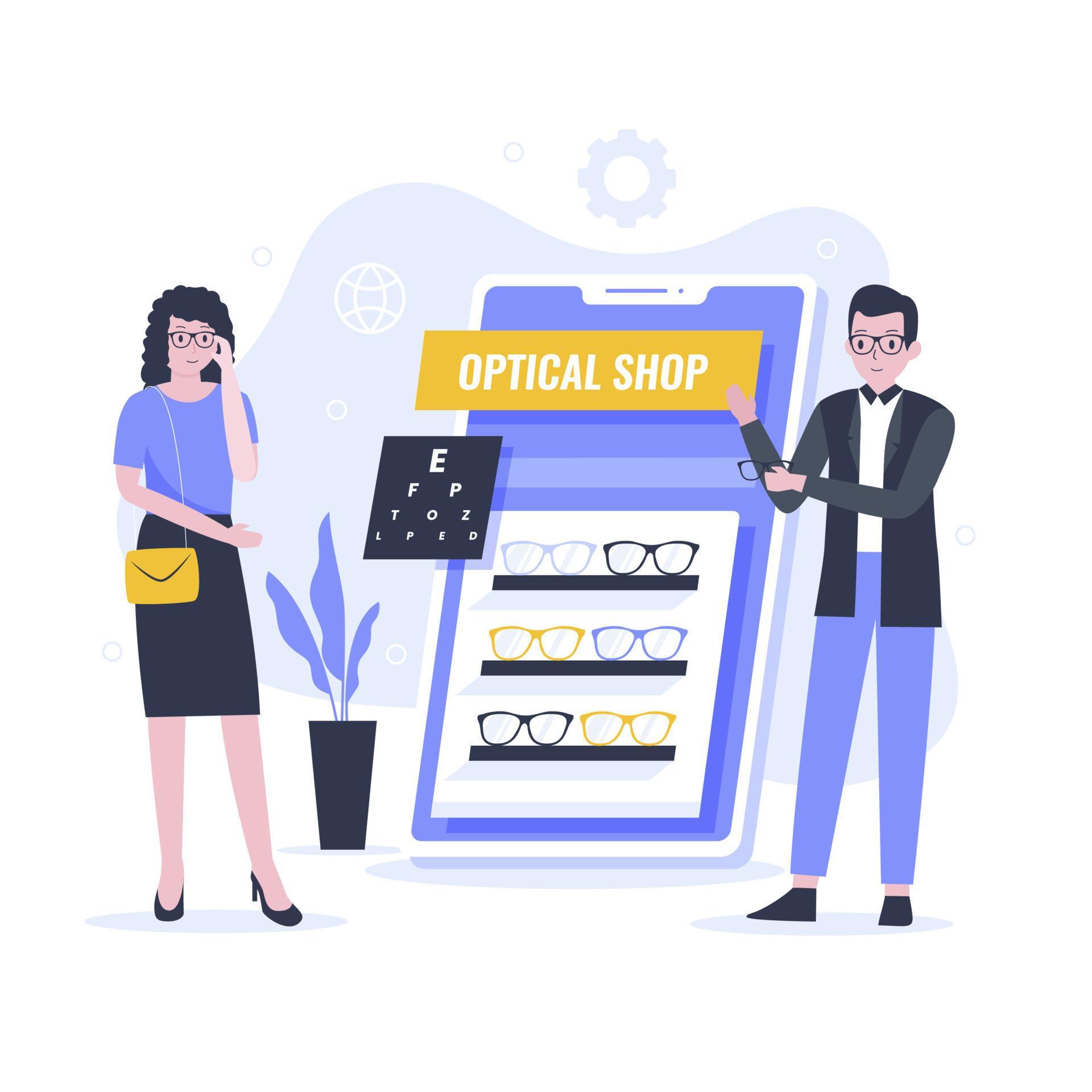 Flat design of online optical shop 5104890 Vector Art at Vecteezy