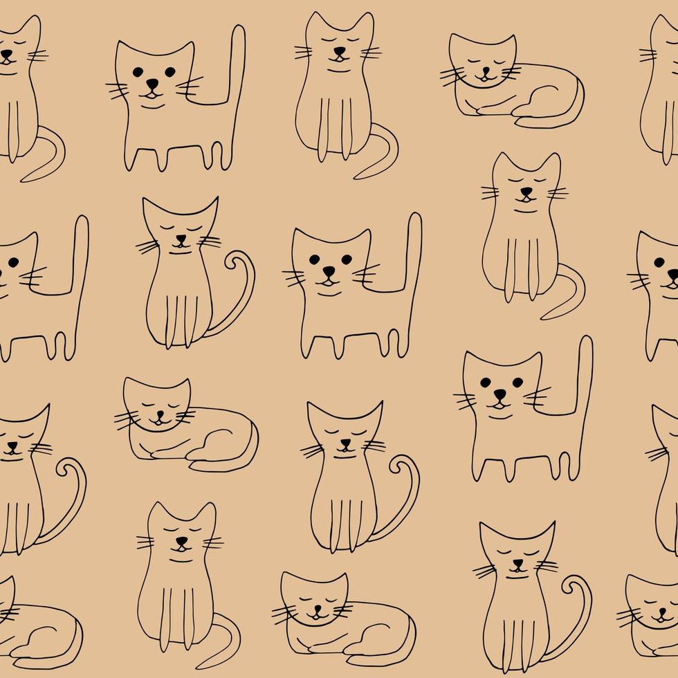 cats seamless pattern. hand drawn doodle icon. , scandinavian, nordic, minimalism, monochrome. pets animals textile wrapping paper background vector