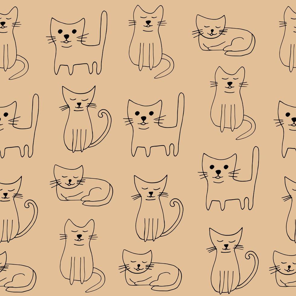 patrones sin fisuras de los gatos. icono de garabato dibujado a mano. , escandinavo, nórdico, minimalismo, monocromo. mascotas animales textil envoltura papel fondo vector