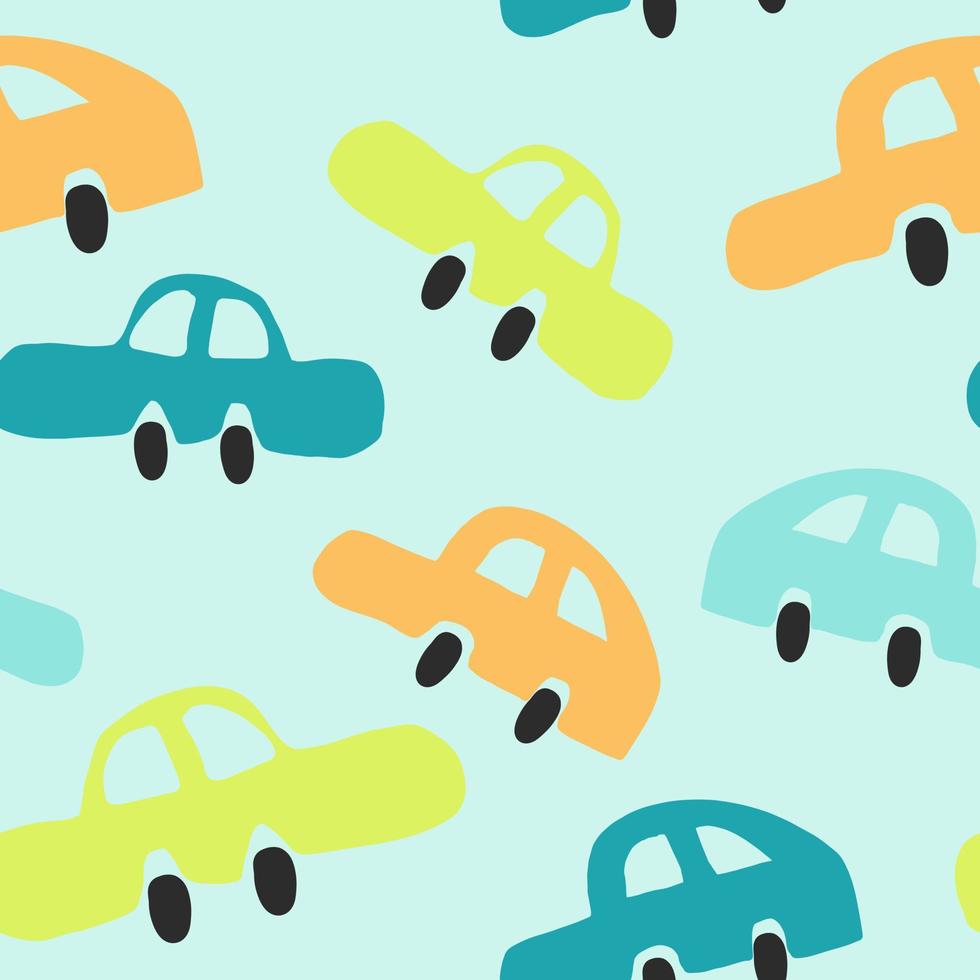 coches de juguete de patrones sin fisuras doodle dibujado a mano. , minimalismo. lindo estampado de bebé para textiles, papel tapiz, papel de regalo. de carreras, de transporte, para niños vector