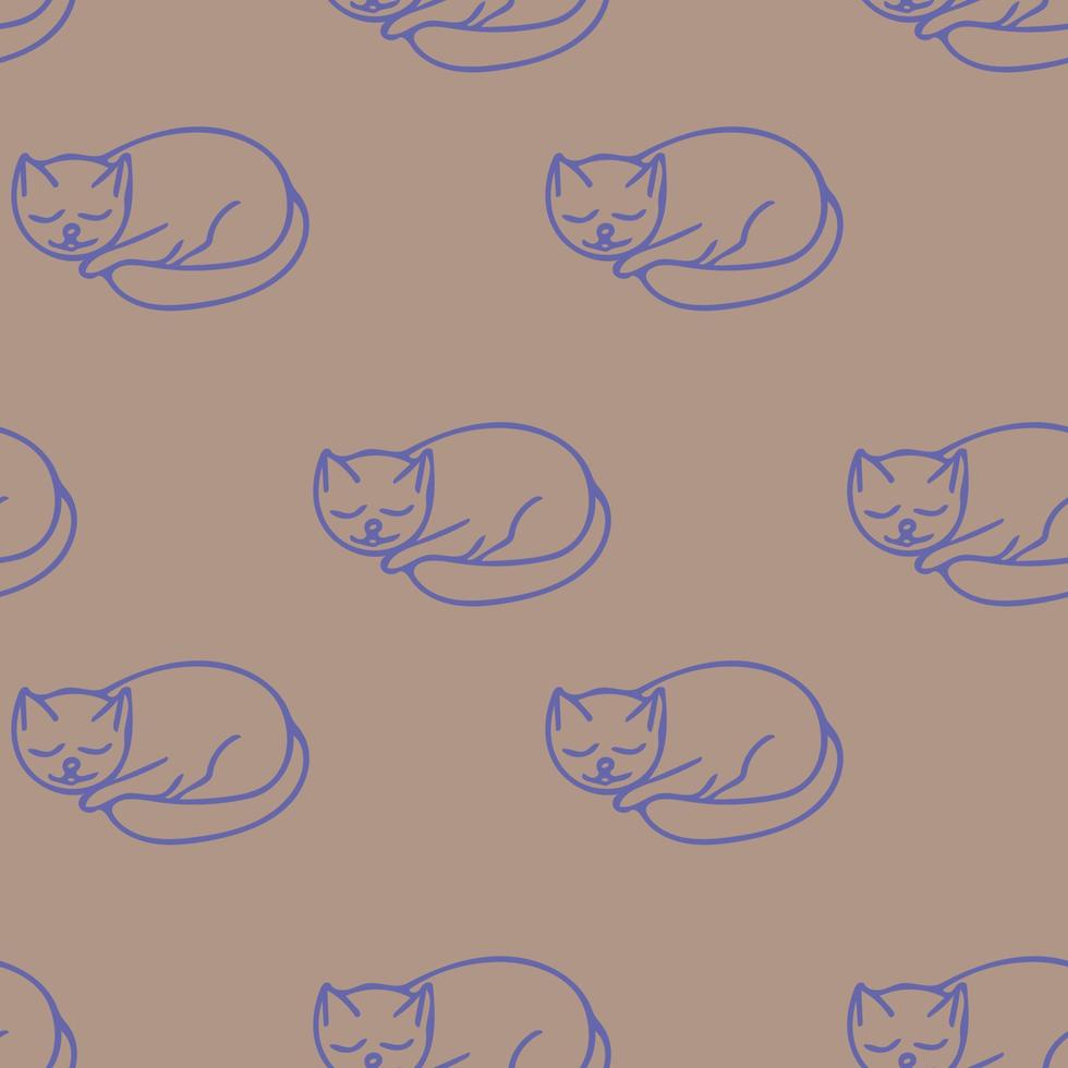 cat sleeps seamless pattern hand drawn doodle, vector. line art, nordic, scandinavian, minimalism, monochrome. wallpaper, textiles print wrapping paper background vector