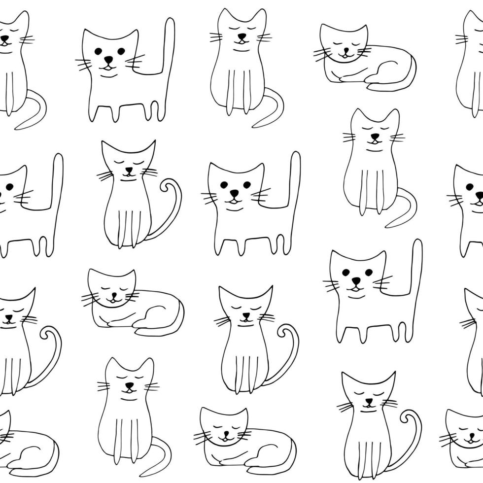 patrones sin fisuras de los gatos. icono de garabato dibujado a mano. , escandinavo, nórdico, minimalismo, monocromo. mascotas animales textil envoltura papel fondo vector