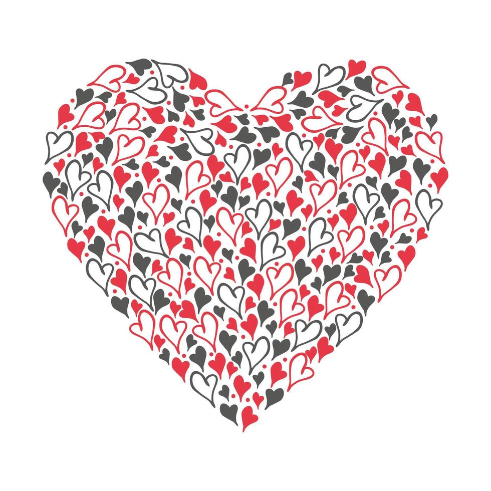 Hand drawn doodle red and black hearts isolated on white background. Vector illustration