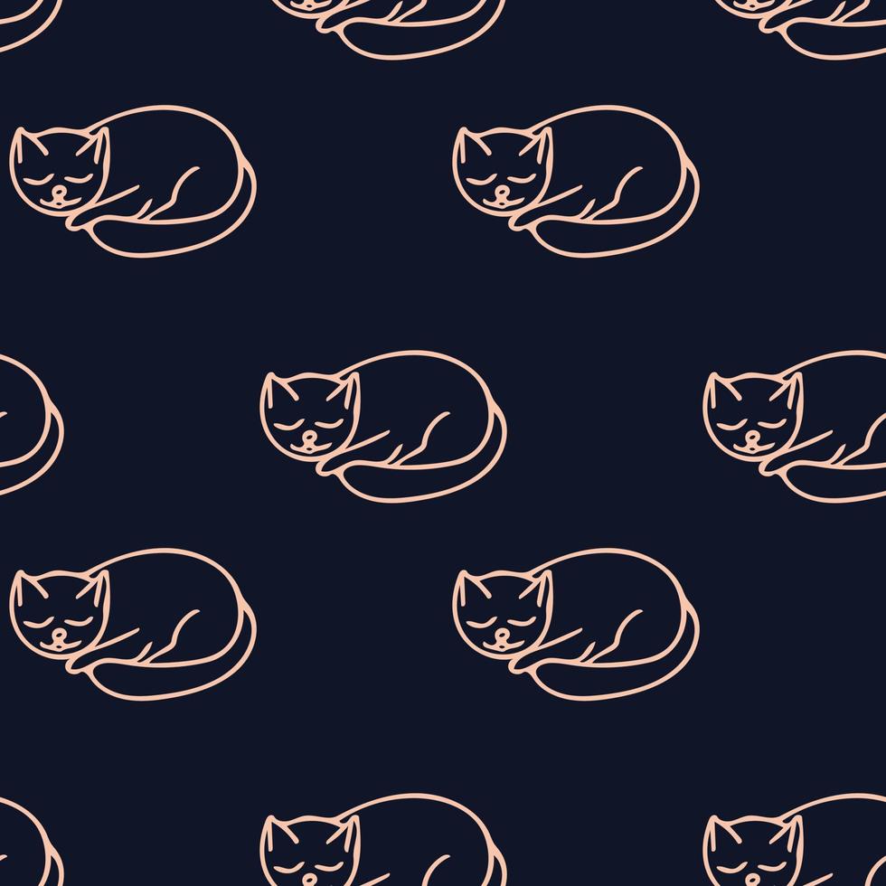 cat sleeps seamless pattern hand drawn doodle, vector. line art, nordic, scandinavian, minimalism, monochrome. wallpaper, textiles print wrapping paper background vector