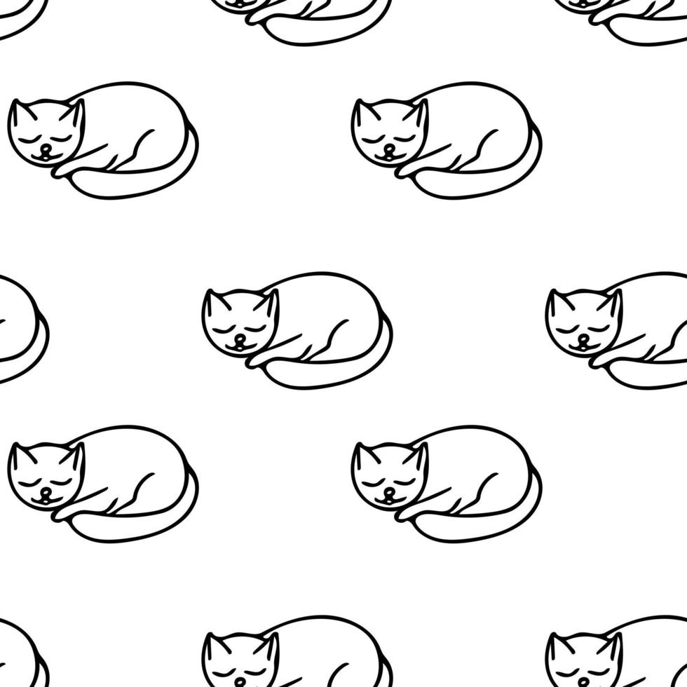 cat sleeps seamless pattern hand drawn doodle, vector. line art, nordic, scandinavian, minimalism, monochrome. wallpaper, textiles print wrapping paper background vector