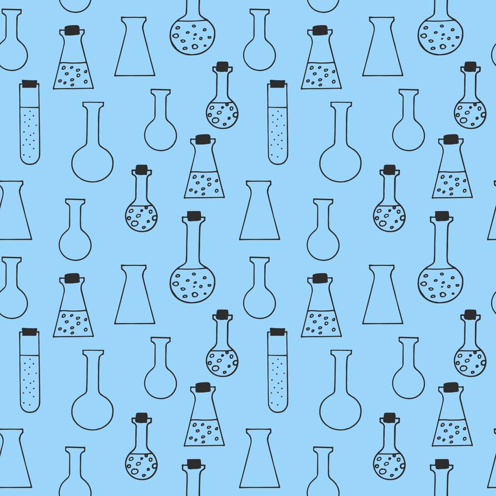 chemical test tubes and flasks seamless pattern hand drawn doodle, vector. line art, nordic, scandinavian, minimalism, monochrome. wallpaper, textiles, print, wrapping paper background vector