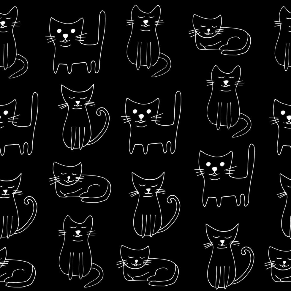 cats seamless pattern. hand drawn doodle icon. , scandinavian, nordic, minimalism, monochrome. pets animals textile wrapping paper background vector