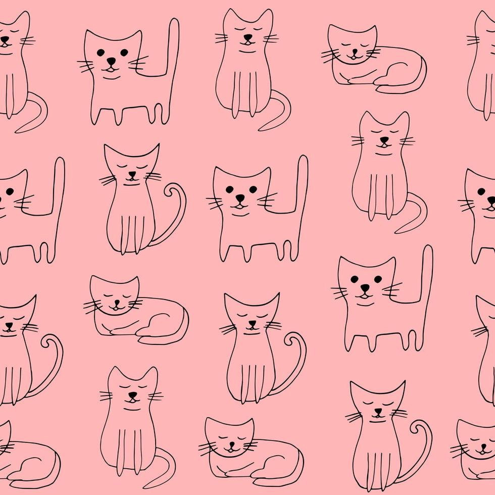 cats seamless pattern. hand drawn doodle icon. , scandinavian, minimalism. pets animals textile wrapping paper background vector