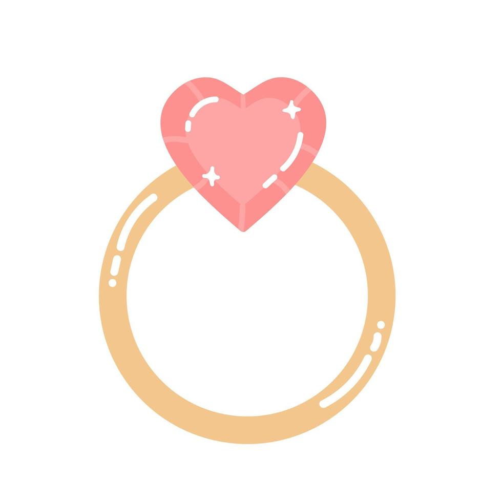 anillo con diamante en forma de corazón rosa sobre fondo blanco. icono del anillo de bodas. propuesta de matrimonio. para el brillante día de san valentín, declaración de amor. vector