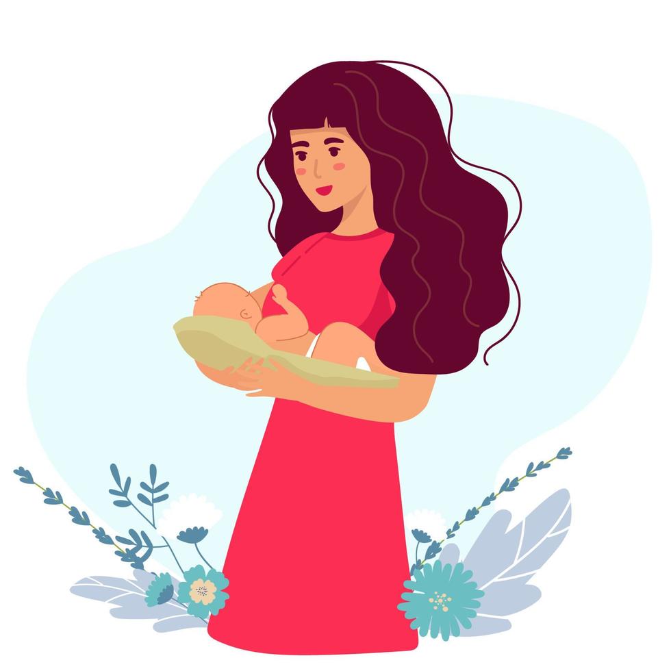 Vector Illustration Of Mother Holding newborn baby In Arms. Happy Mother s Day Greeting Card. concept vector illustration in cute cartoon style, health, care, maternity