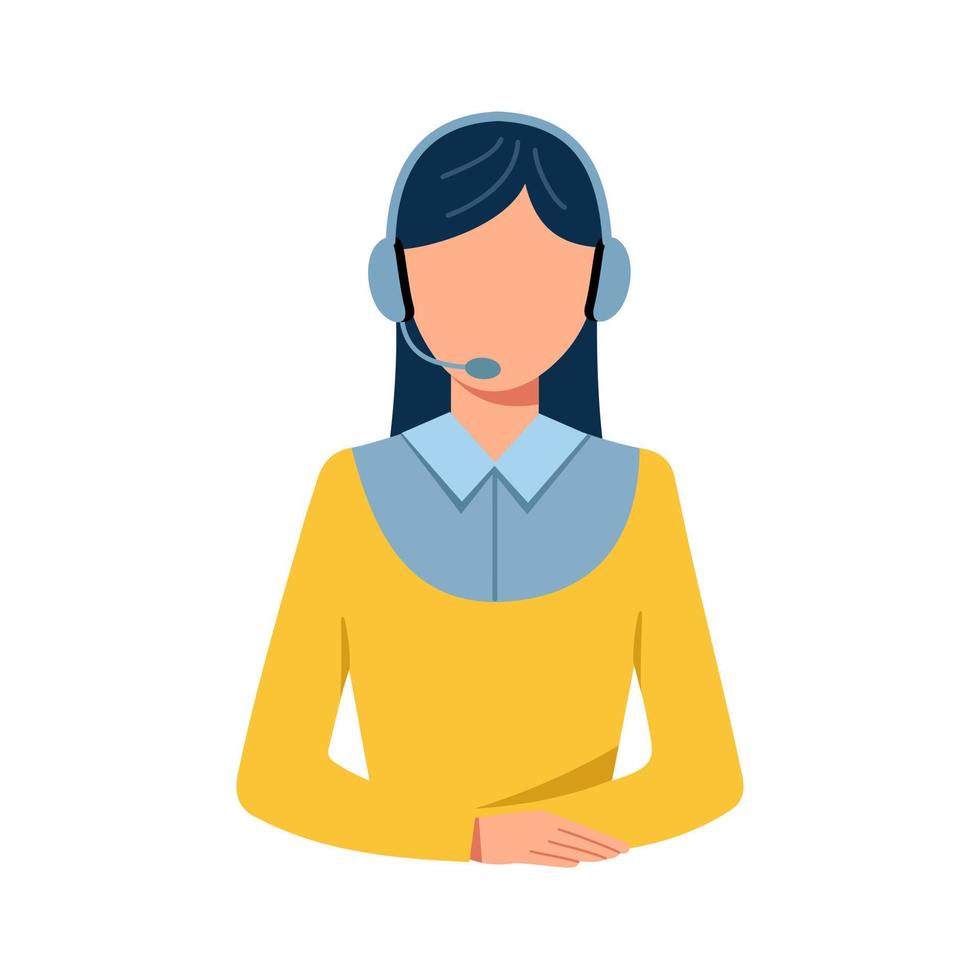 Customer support service. Girl operator with headphones and a microphone. Support, help, call center. Vector illustration in flat style