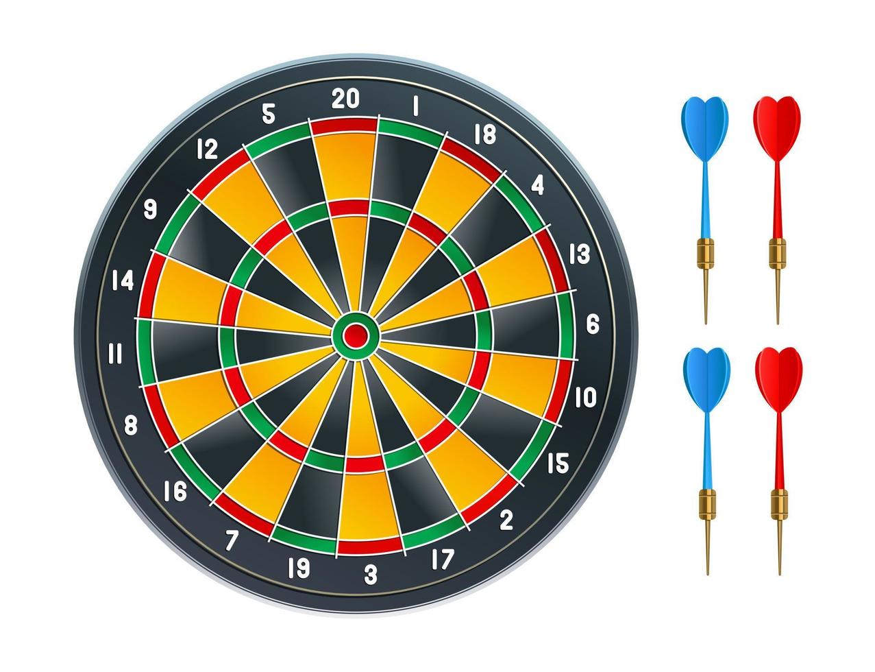 Darts game with blue and red darts. Sports game. Vector illustration on white background