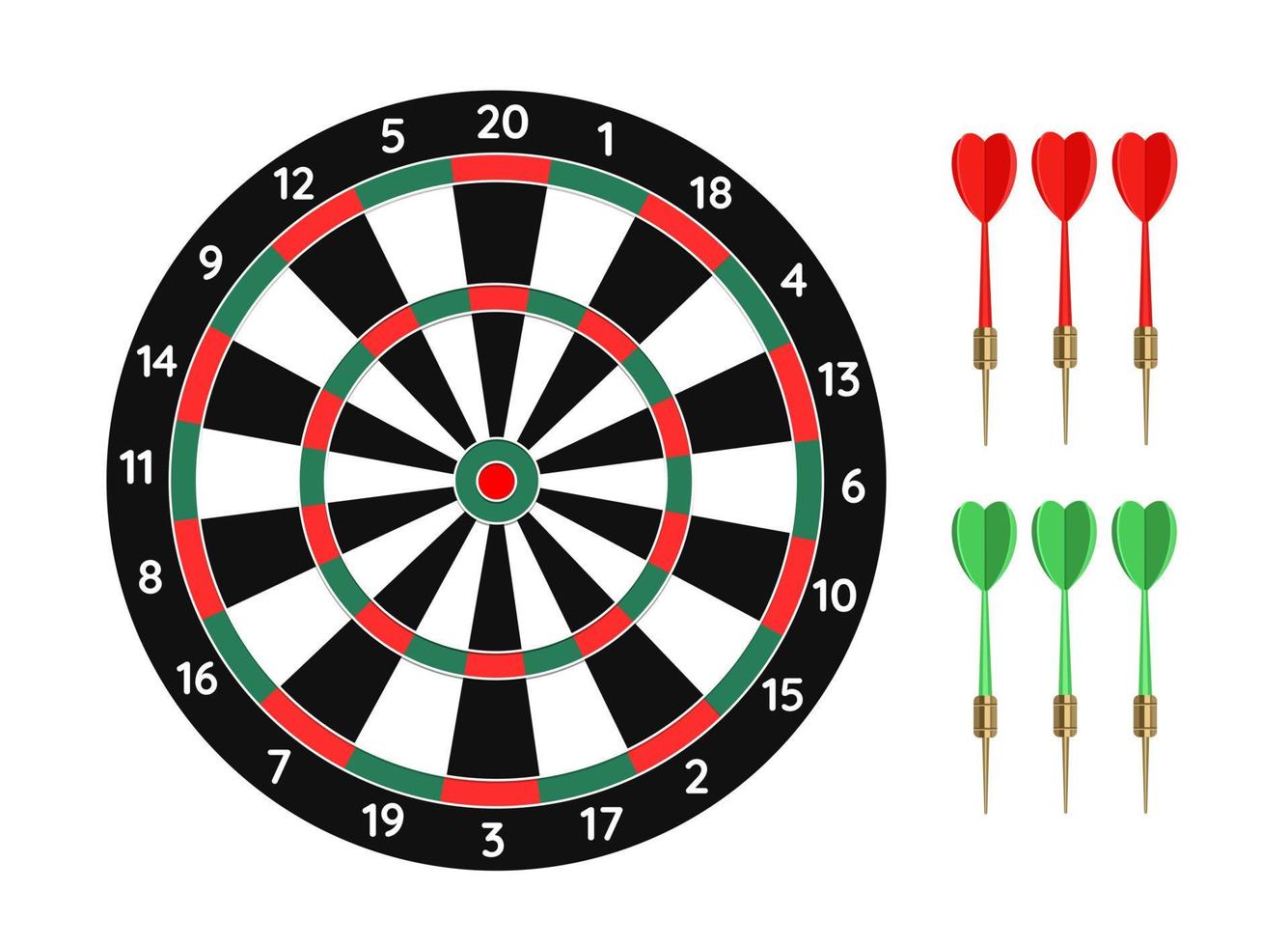 Darts game with green and red darts. Vector illustration