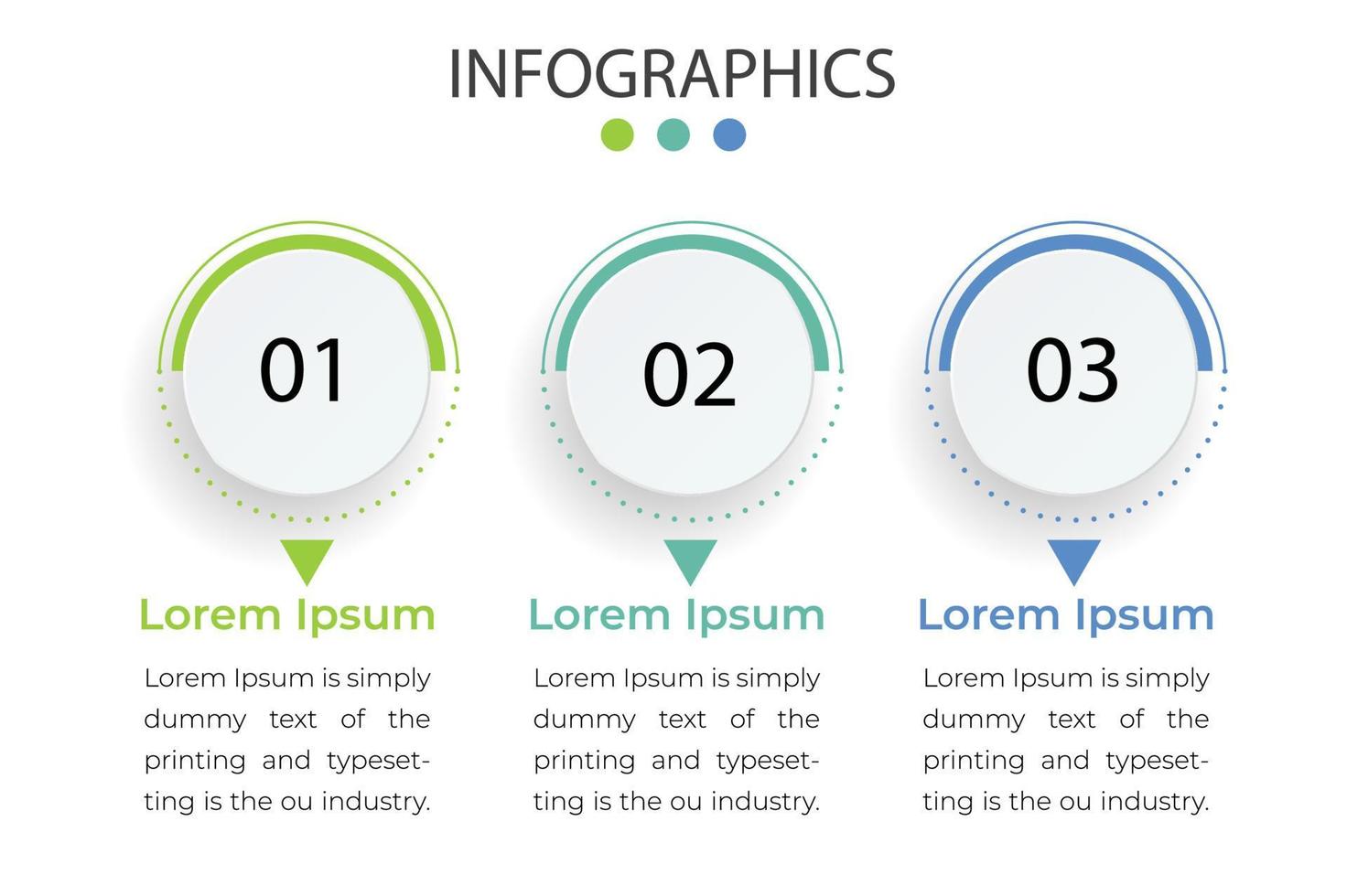 visualización de datos comerciales. diagrama del proceso. elementos abstractos de gráfico, diagrama con pasos, plantilla de infografía con 3 opciones. ilustración vectorial. vector