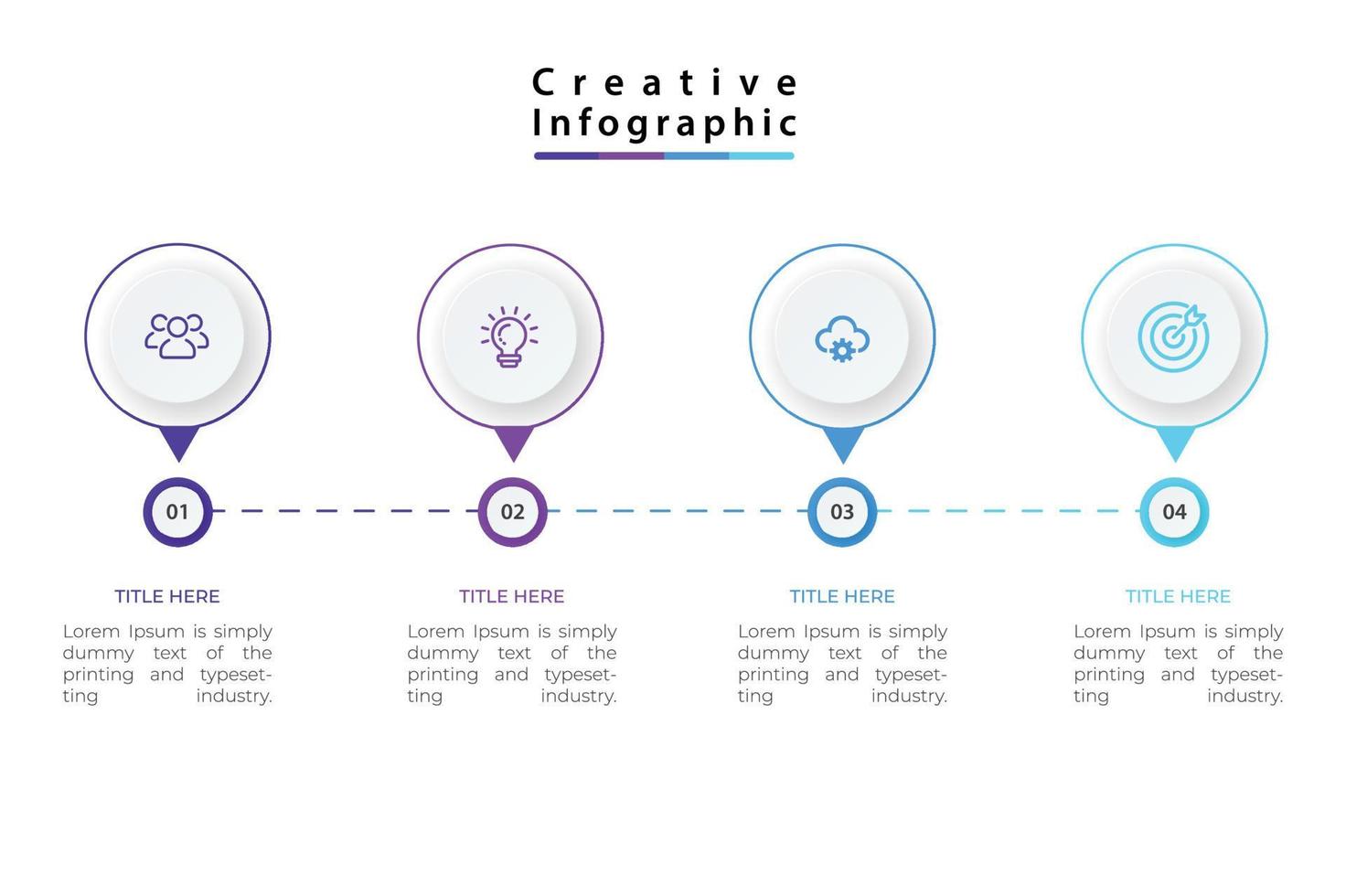 plantilla infográfica vectorial con etiqueta de papel 3d, círculos integrados. concepto de negocio con 4 opciones. para contenido, diagrama, diagrama de flujo, pasos, partes, infografías de línea de tiempo. vector