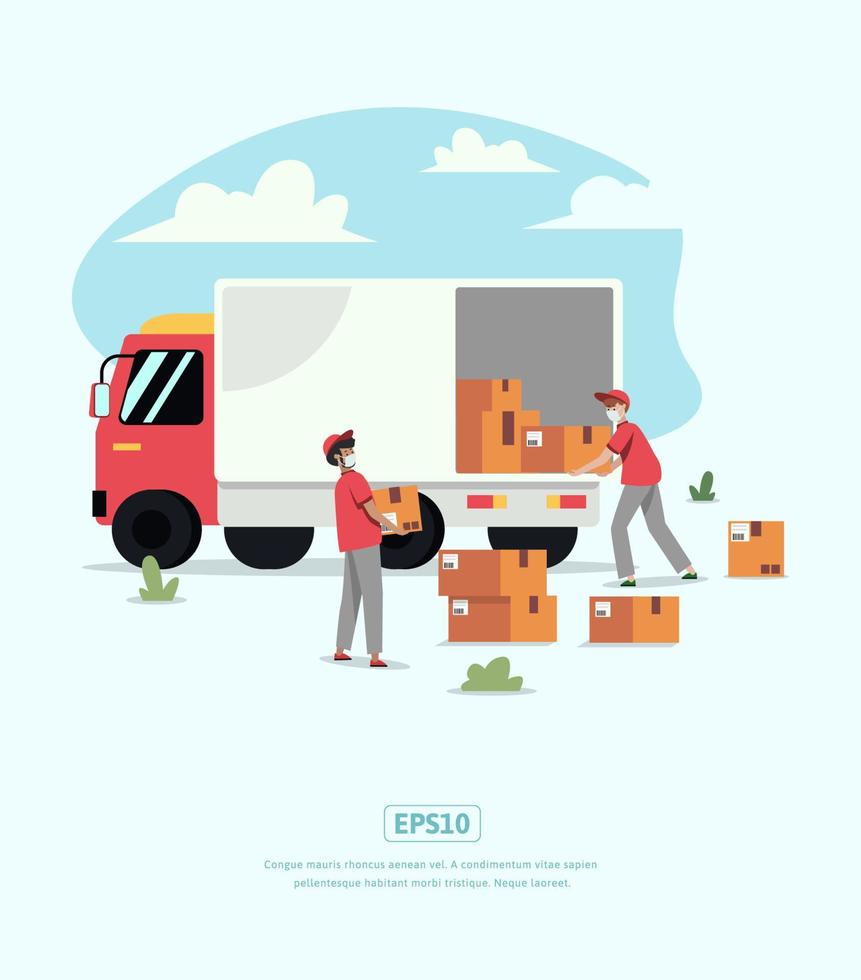 Flat Illustration Delivery Character with parcel and boxcar vector