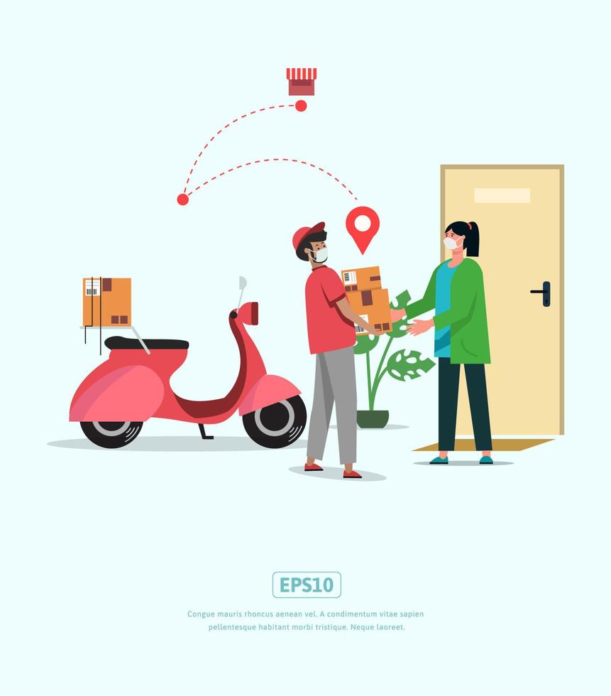 Flat Illustration Delivery Character with package and scooter vector