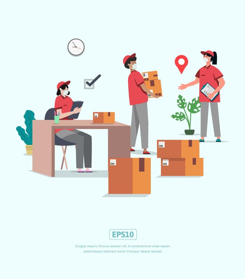 Delivery line flat illustration with characters vector