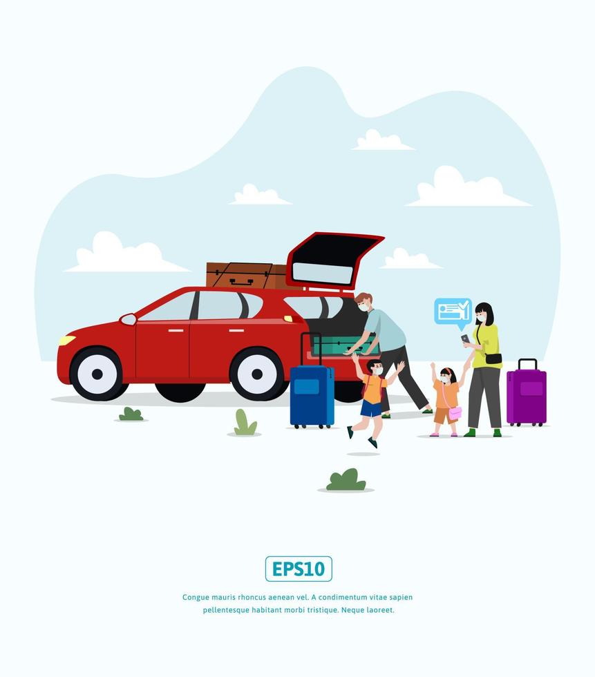 Flat Illustration character traveling with family vector
