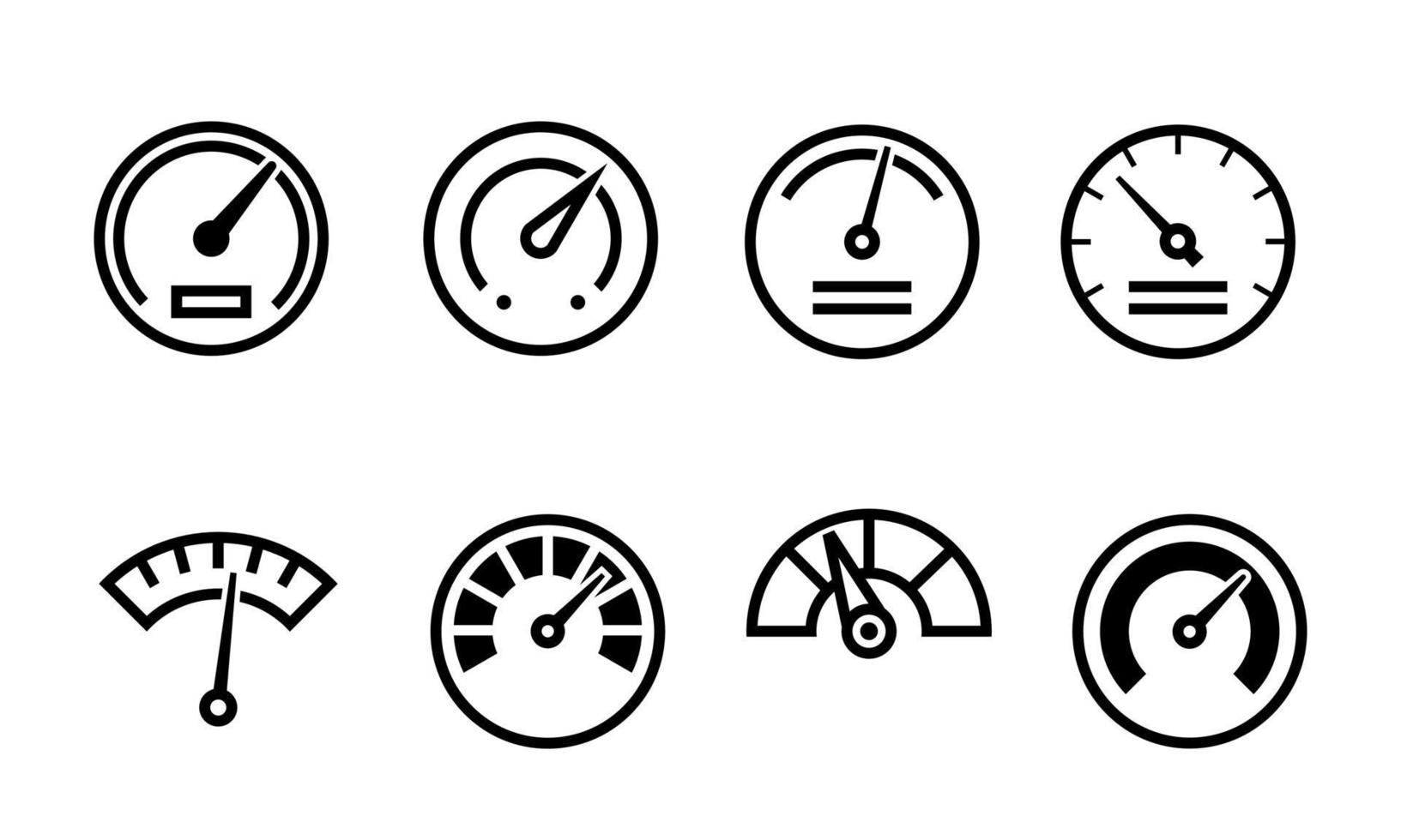 Vector illustration of gauge icon set. Suitable for design element of speedometer, pressure gauge, and performance level indicator.