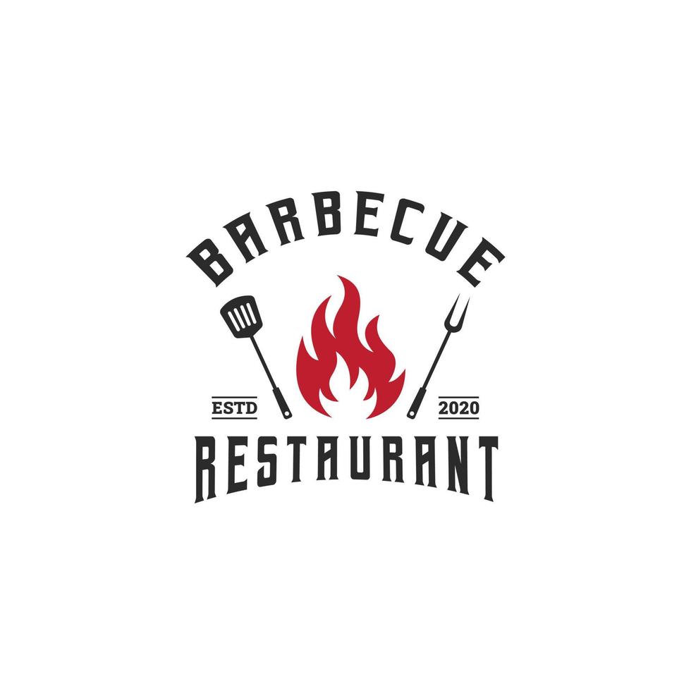 conjunto de plantilla de logotipo barbacoa, barbacoa y parrilla, emblema de steak house vector premium