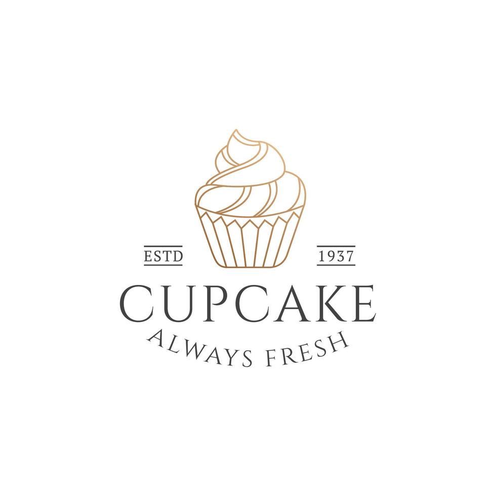 cupcake logo diseño plantilla vector premium, panadería, panadería logo, pan fresco, hornear casa