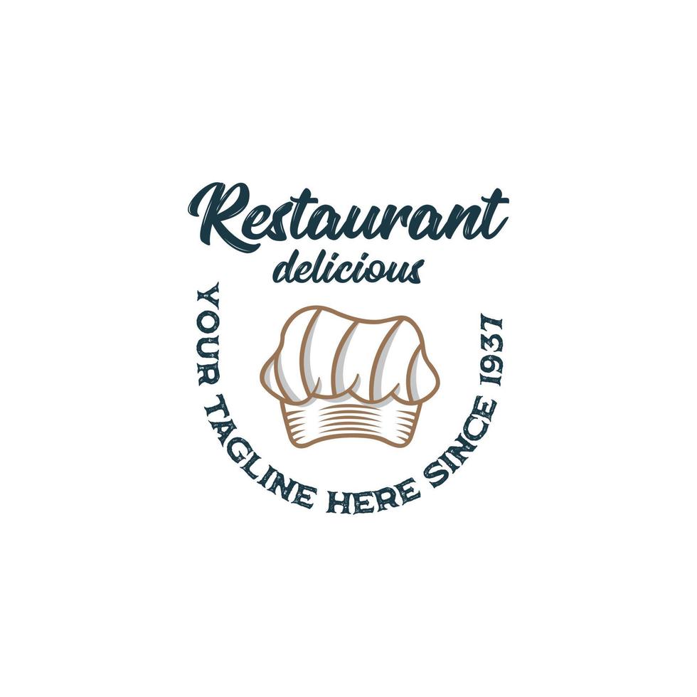 chef restaurante logo diseño plantilla vector premium, chef cocinando, gorro de chef, gorro de chef de contorno