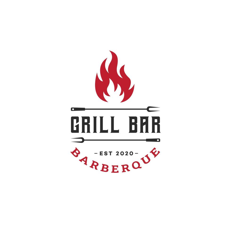 conjunto de plantilla de logotipo barbacoa, barbacoa y parrilla, emblema de steak house vector premium