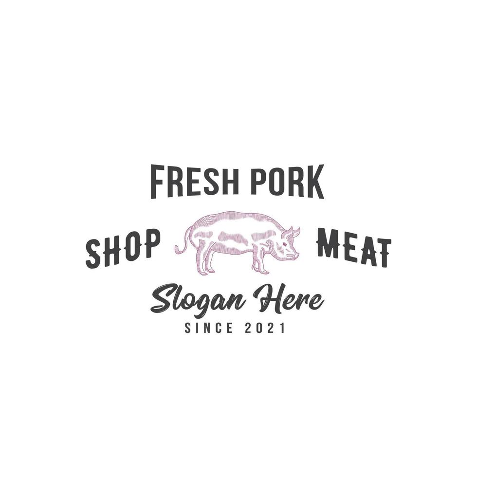 pork meat logo design template vector premium, pig, pork, piggy, meat shop, fresh meat, butcher market