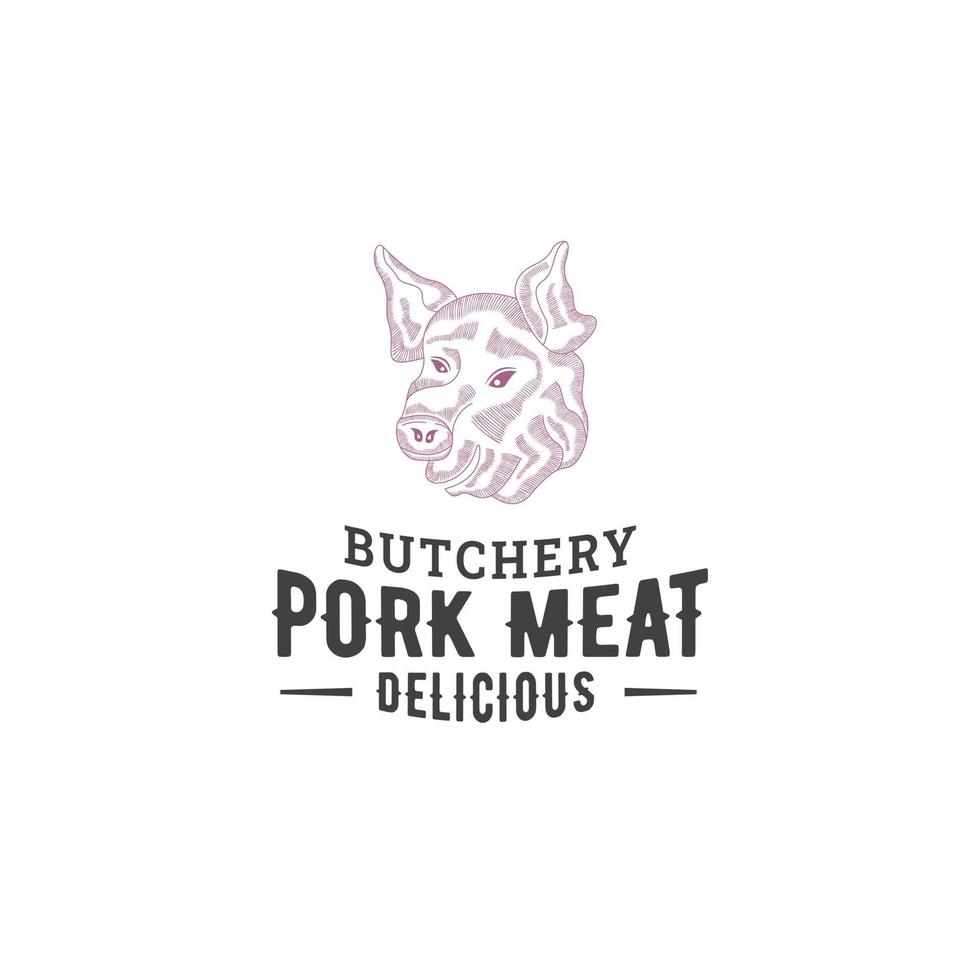 vector de plantilla de diseño de logotipo de carne de cerdo premium, cerdo, cerdo, piggy, carnicería, carne fresca, carnicería