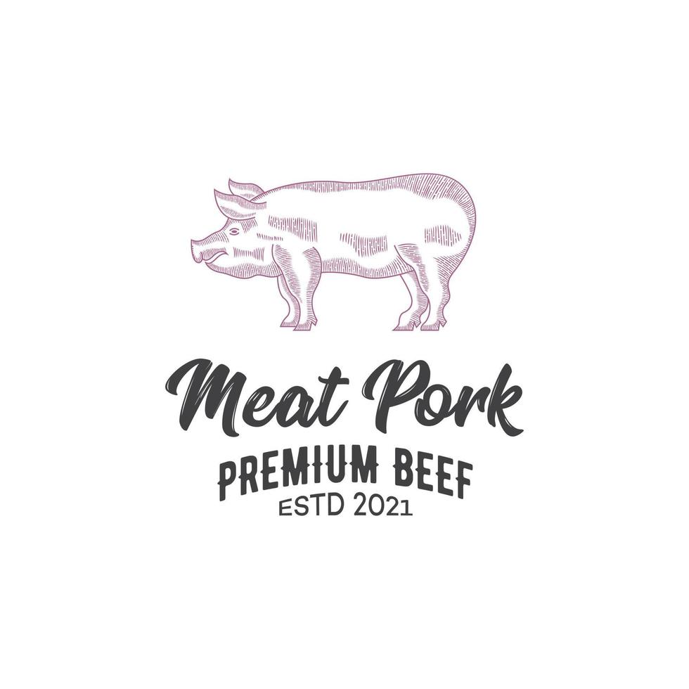 pork meat logo design template vector premium, pig, pork, piggy, meat shop, fresh meat, butcher market