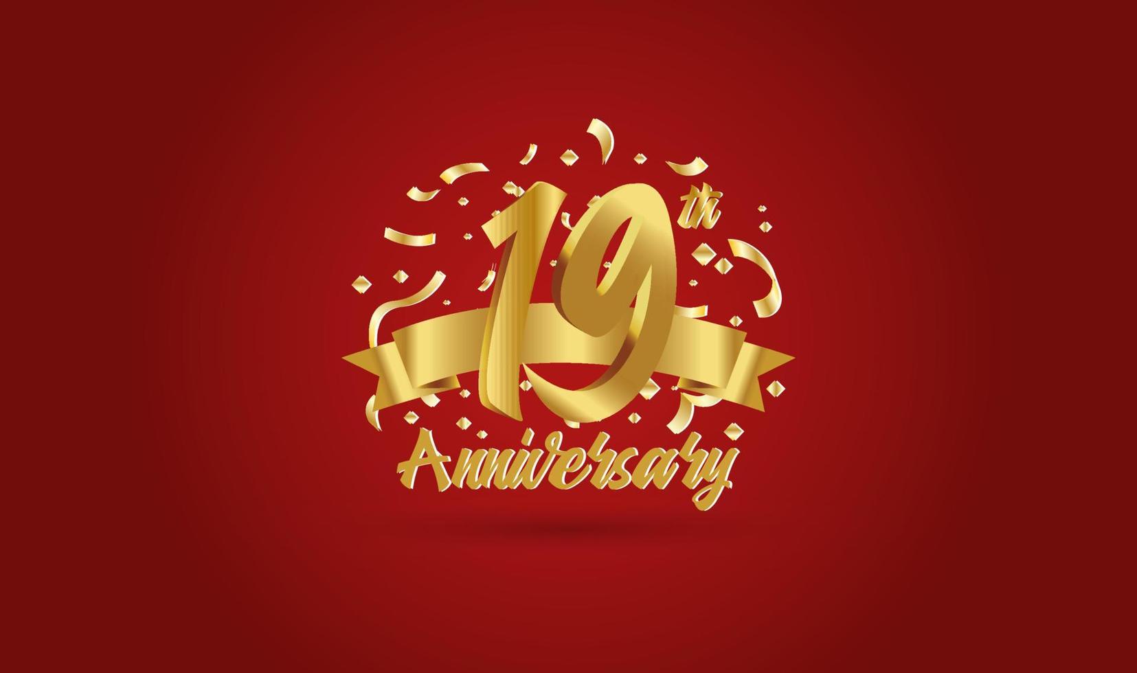 celebración de aniversario con el número 19 en oro y con las palabras celebración del aniversario de oro. vector