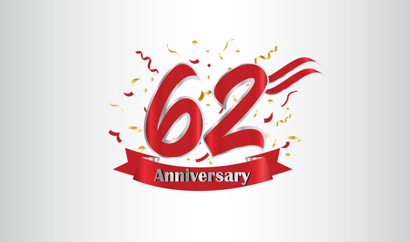 Anniversary celebration background. with the 62nd number in gold and with the words golden anniversary celebration. vector