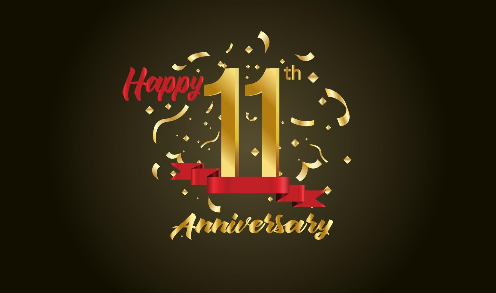 Anniversary celebration background. with the 11th number in gold and with the words golden anniversary celebration. vector