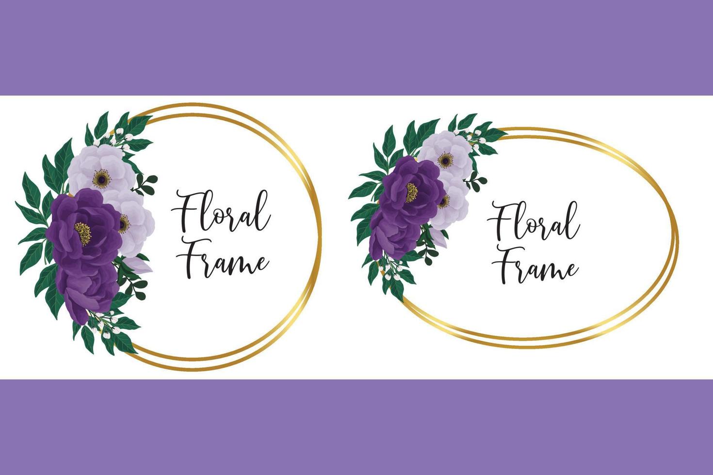 Floral Frame Purple Peony flower Design Template, Digital watercolor hand drawn vector