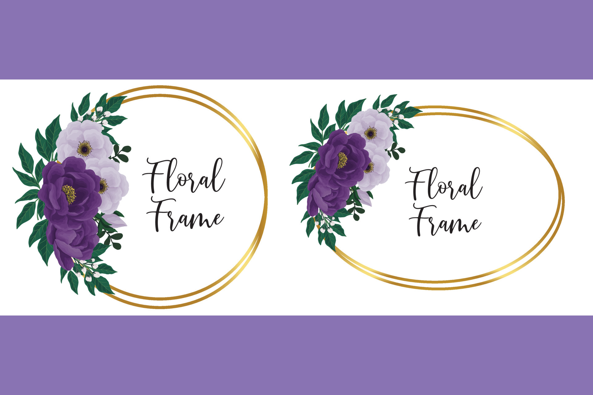 Floral Frame Purple Peony flower Design Template, Digital watercolor