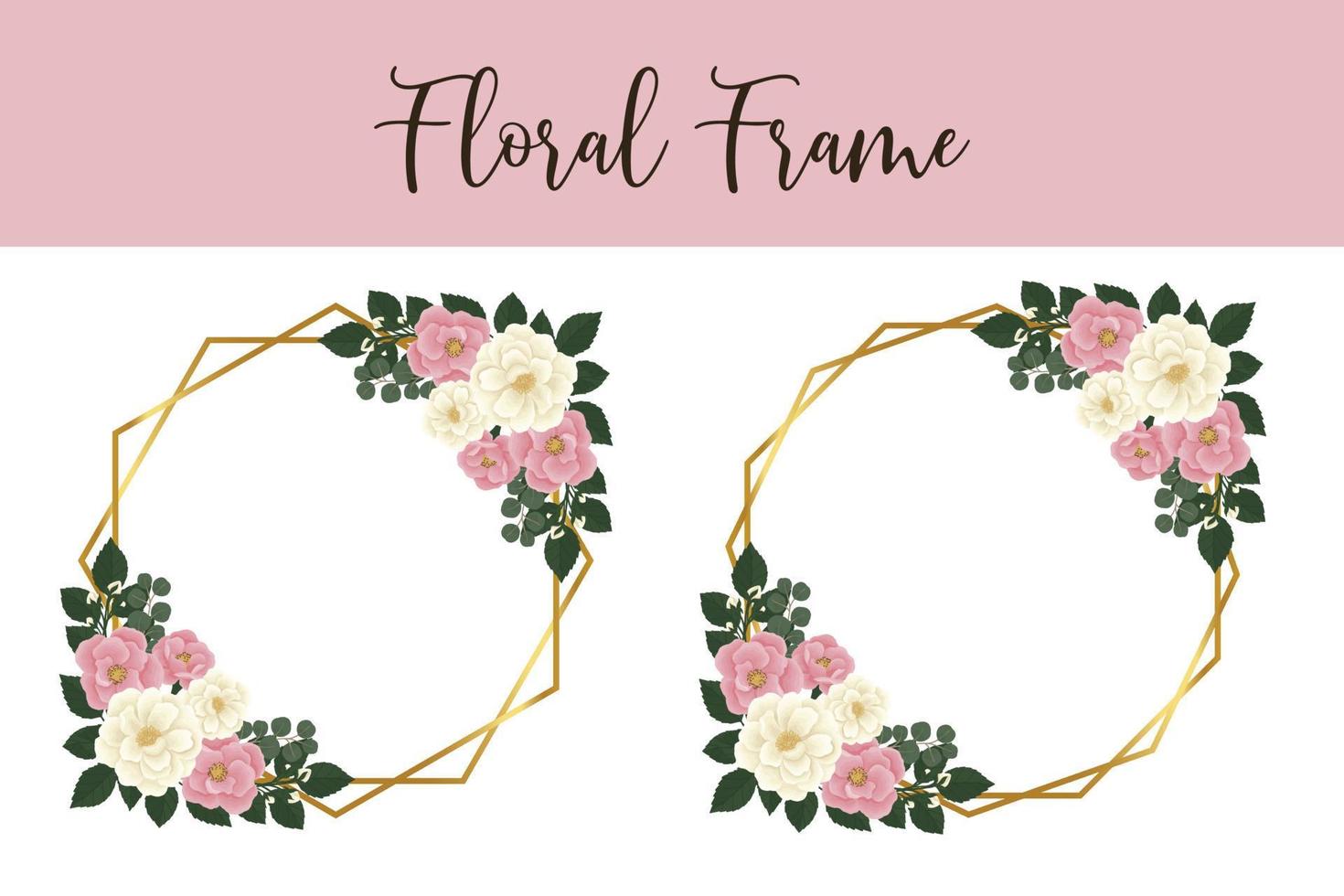 Floral Frame Pink Mini Rose flower Design Template, Digital watercolor hand drawn vector