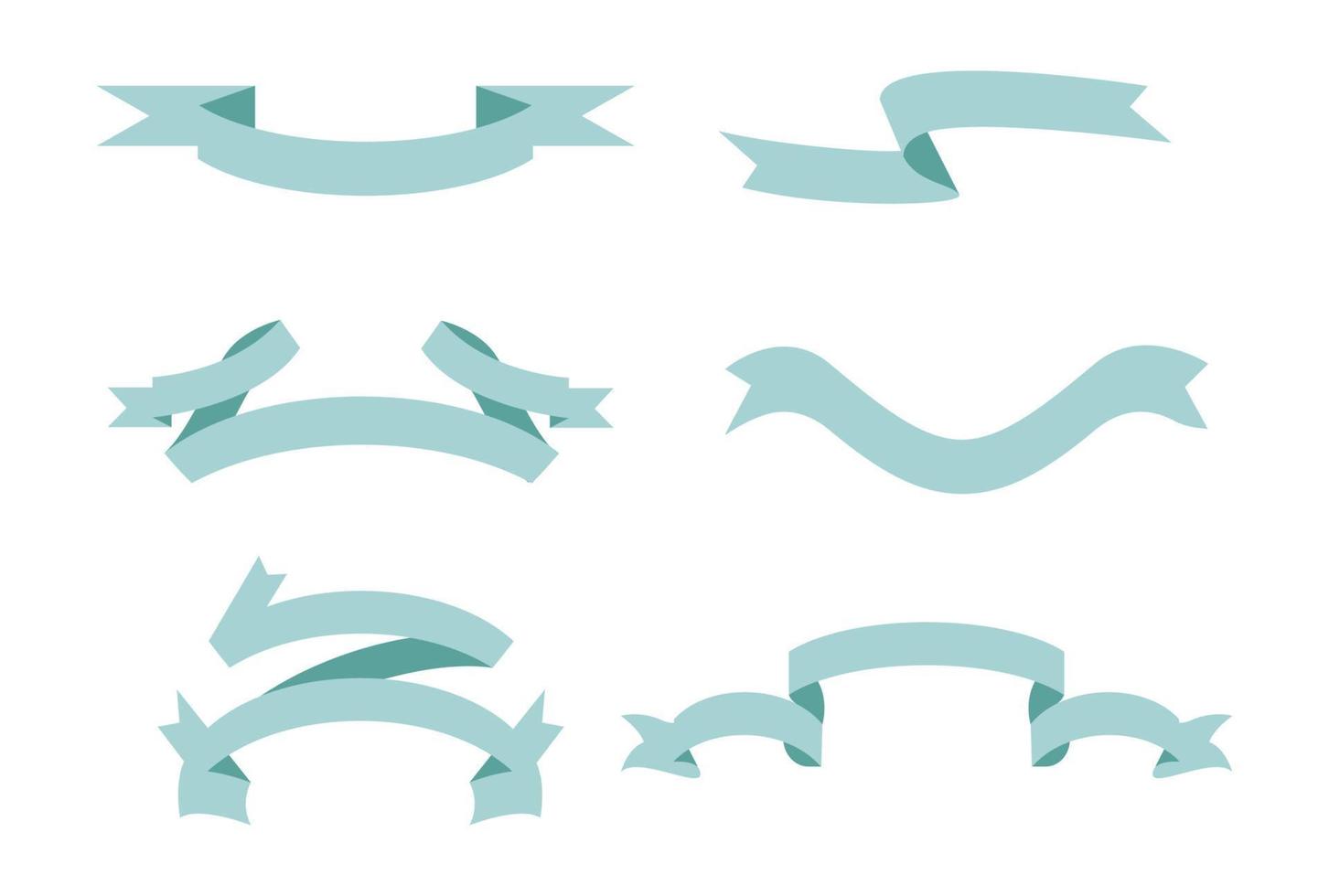 Blue Pastel Ribbon Set In Isolated white Background, Vector Illustration